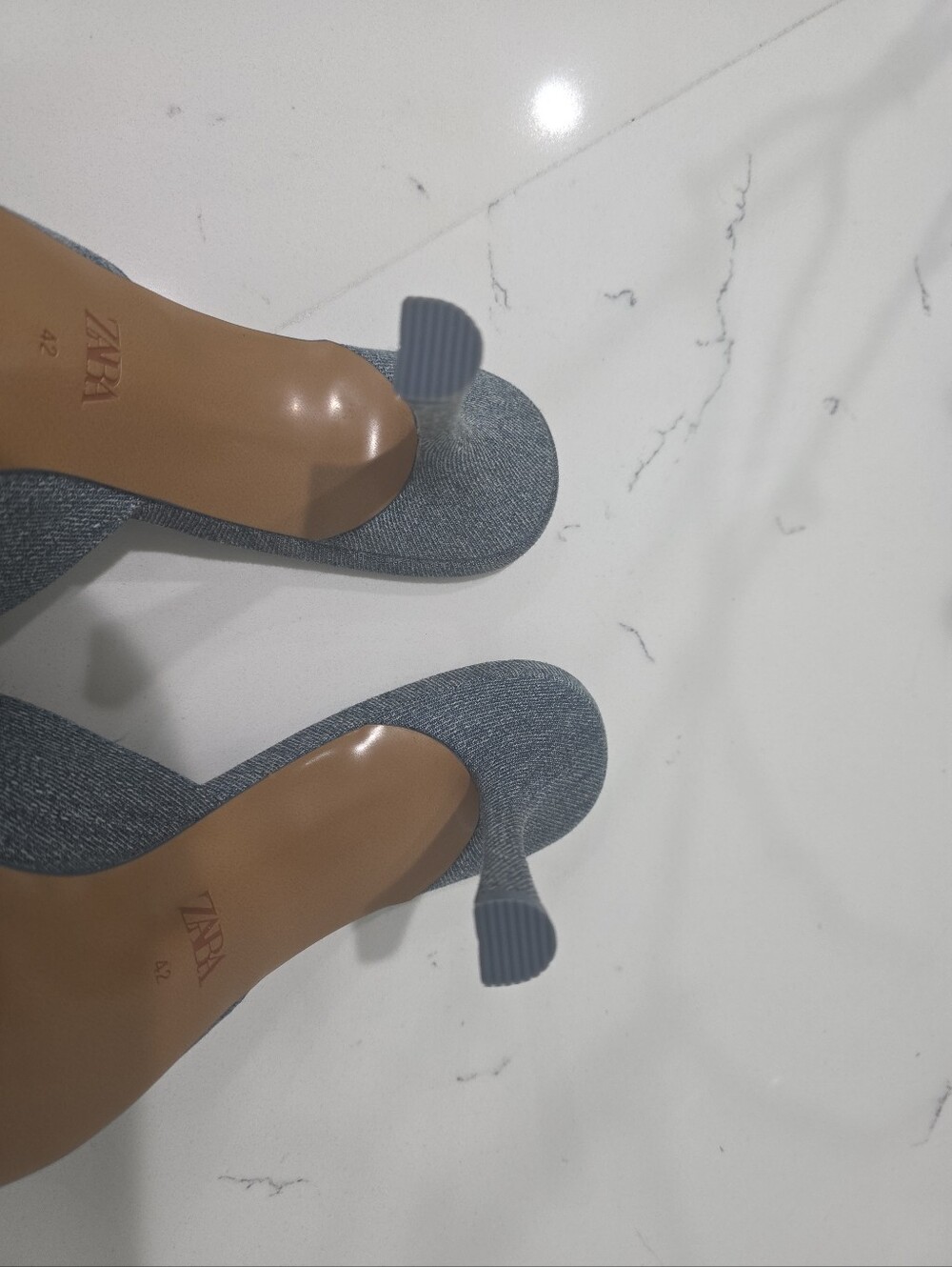 ZARA Blue Denim Heels Slide Sandals U.S. Size 11/42 Euro. NWOT. - Picture 5 of 8